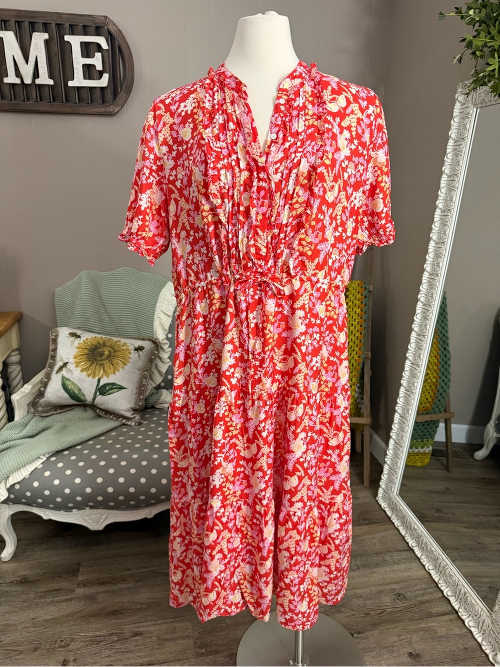 J. McLaughlin • Silk Blend Butterfly Floral Midi Dress